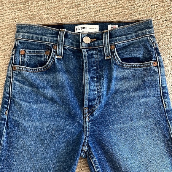Re/Done Comfort Stretch High Rise Ankle Crop Jeans in Mid 70s Size 24 - Picture 3 of 13